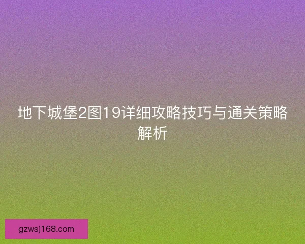 地下城堡2图19详细攻略技巧与通关策略解析