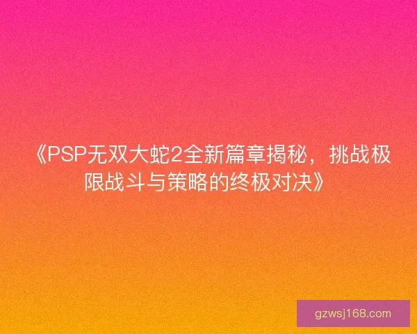 《PSP无双大蛇2全新篇章揭秘，挑战极限战斗与策略的终极对决》